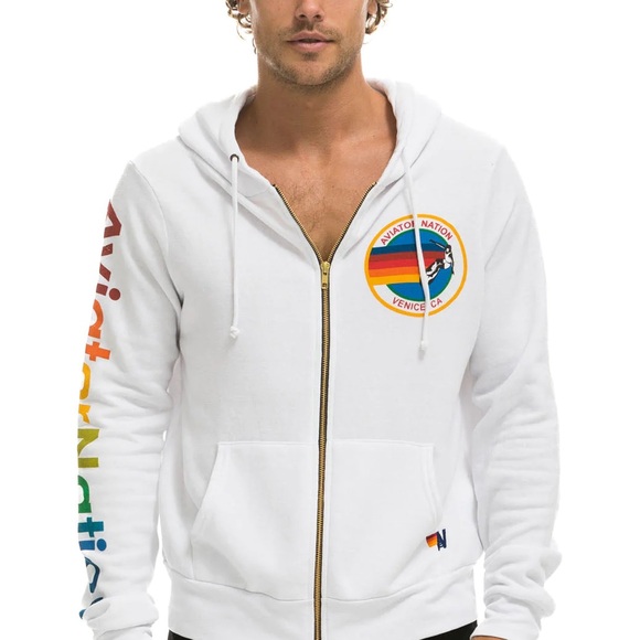 Aviator Nation UNISEX white zip up hoodie, used - Picture 2 of 3